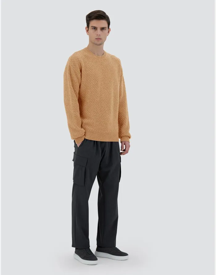 Herno SWEATER IN INFINITY HERRINGBONE WOOL Camel Men Knitwear