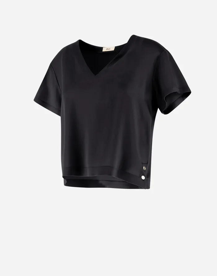 Herno TSHIRT IN NEWSATIN EFFECT Black Women Tshirts and Tops