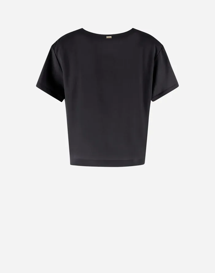 Herno TSHIRT IN NEWSATIN EFFECT Black Women Tshirts and Tops