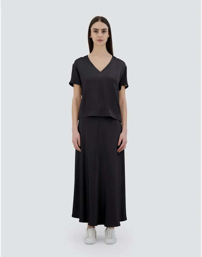 Herno TSHIRT IN NEWSATIN EFFECT Black Women Tshirts and Tops