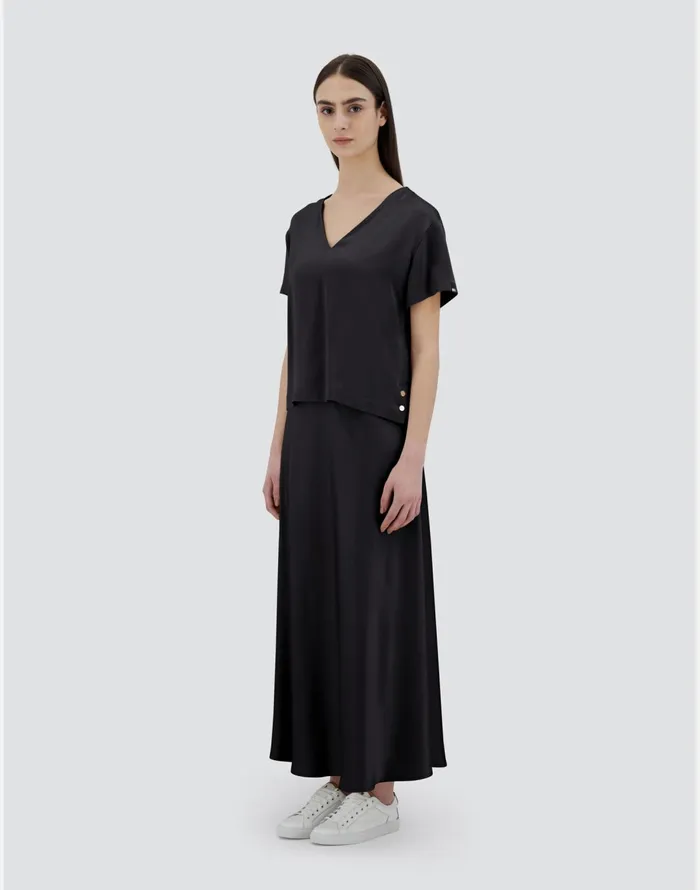 Herno TSHIRT IN NEWSATIN EFFECT Black Women Tshirts and Tops
