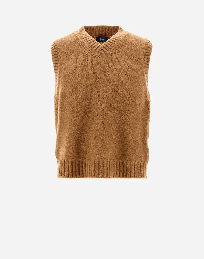 Herno VEST IN PLAINALPACA WOOL Earthenware Men Knitwear