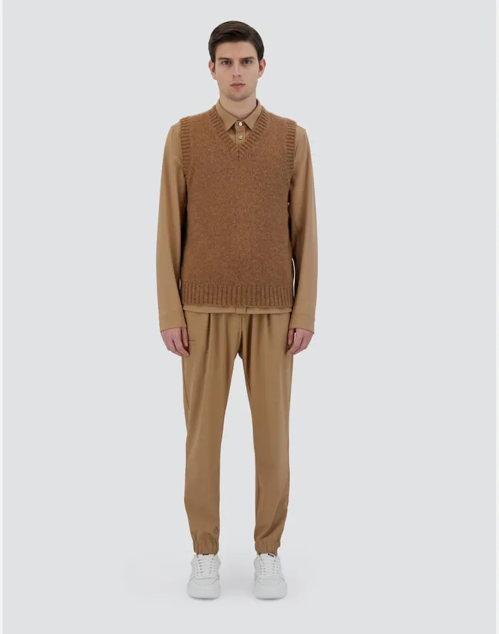 Herno VEST IN PLAINALPACA WOOL Earthenware Men Knitwear