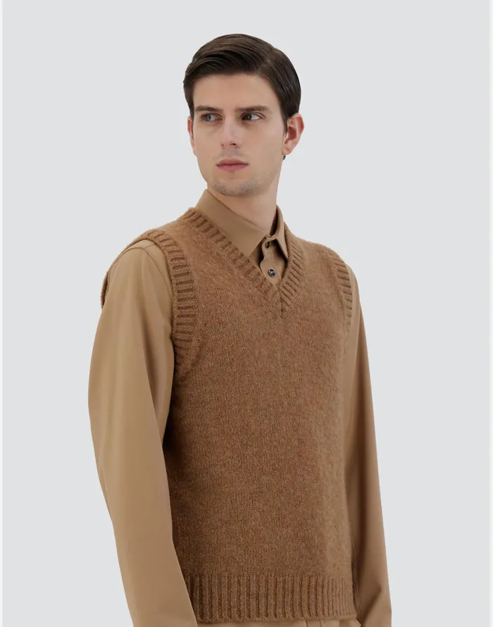 Herno VEST IN PLAINALPACA WOOL Earthenware Men Knitwear