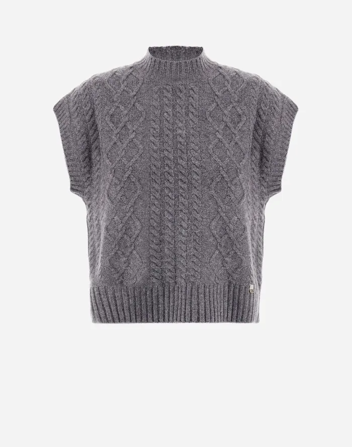 Herno VEST IN TWIST WOOL Grey Women Sweaters and Cardigan