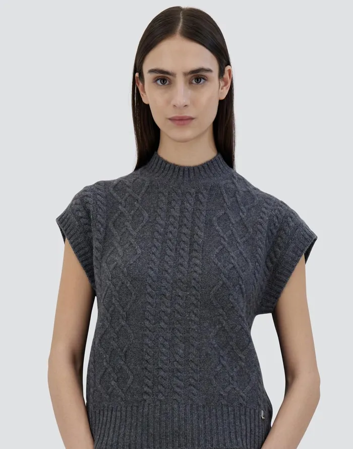 Herno VEST IN TWIST WOOL Grey Women Sweaters and Cardigan