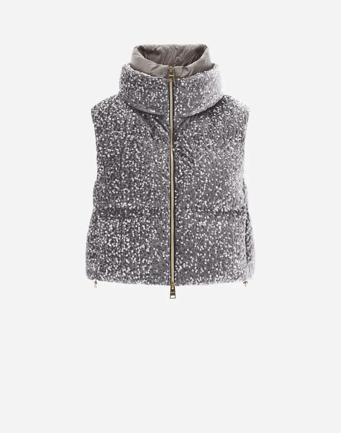 Herno VEST IN VELVET PAILLETTES Light Grey Women Vests