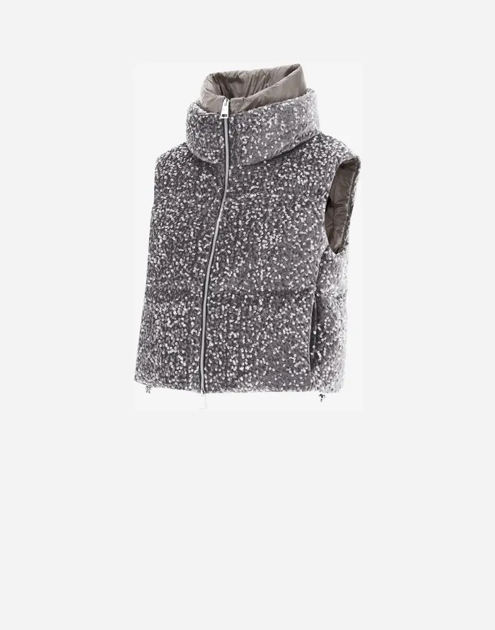 Herno VEST IN VELVET PAILLETTES Light Grey Women Vests