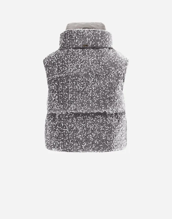 Herno VEST IN VELVET PAILLETTES Light Grey Women Vests