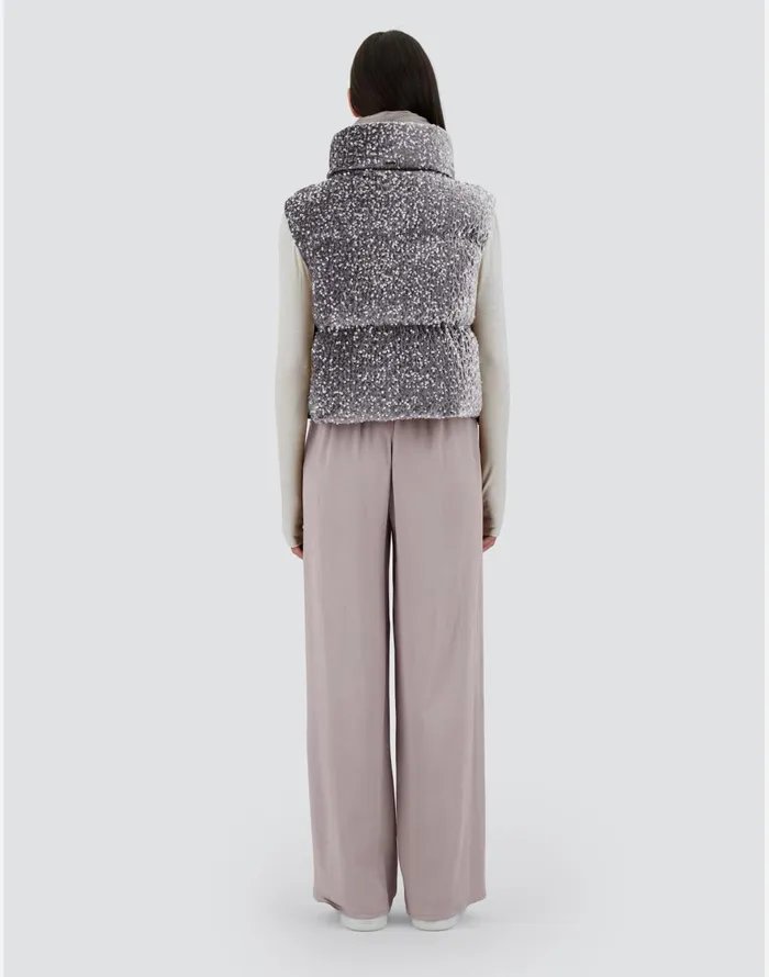 Herno VEST IN VELVET PAILLETTES Light Grey Women Vests