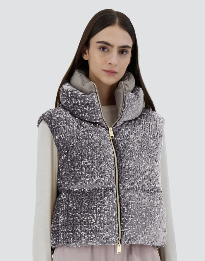 Herno VEST IN VELVET PAILLETTES Light Grey Women Vests