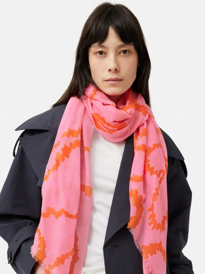 Hydra Coral Gauze Wool Silk Scarf Pink Women Jigsaw Ponchos and Scarves