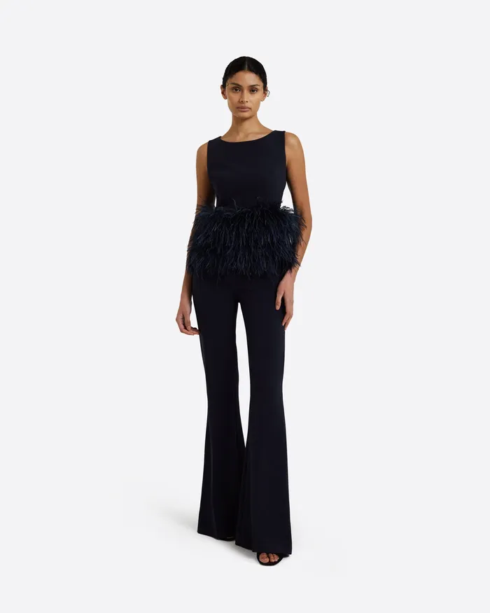Icons Women Safiyaa Tessa Midnight Navy FeatherTrimmed Top Midnight Navy