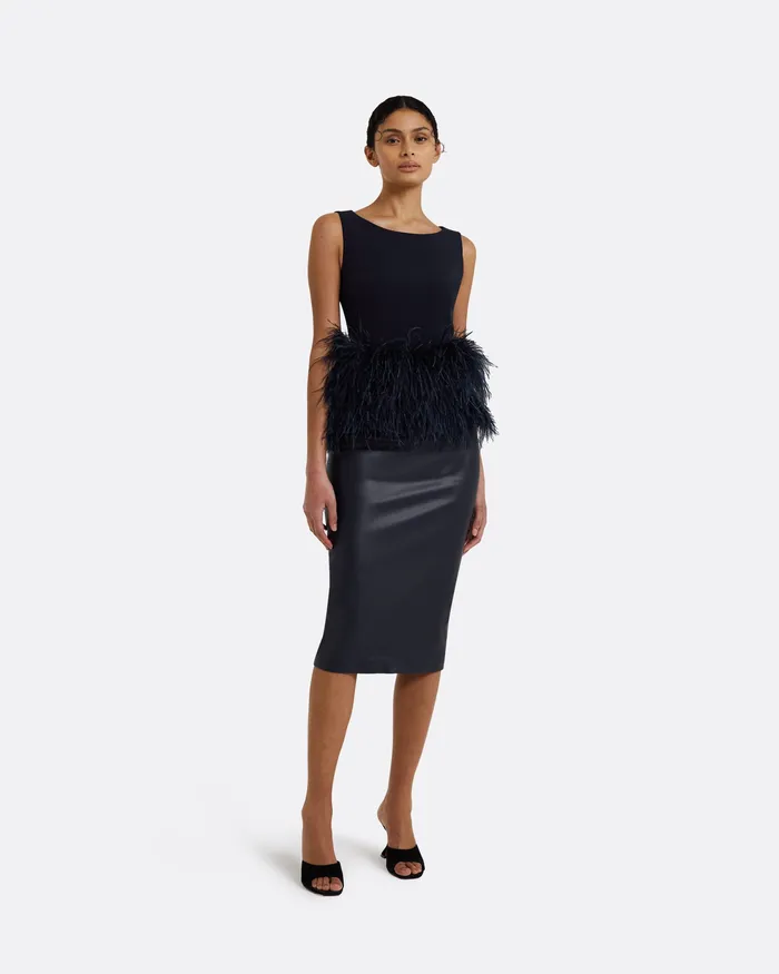 Icons Women Safiyaa Tessa Midnight Navy FeatherTrimmed Top Midnight Navy