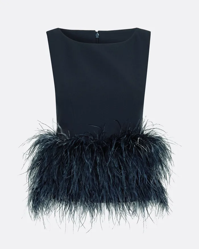 Icons Women Safiyaa Tessa Midnight Navy FeatherTrimmed Top Midnight Navy