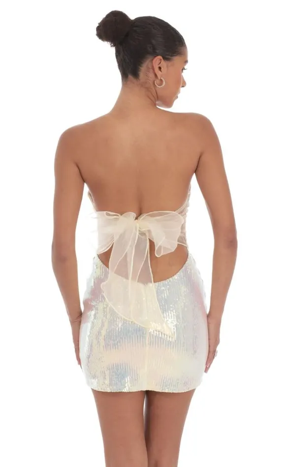 Iridescent Seqiun Strapless Bodycon Dress Cream Women LUCY IN THE SKY Mini Dresses