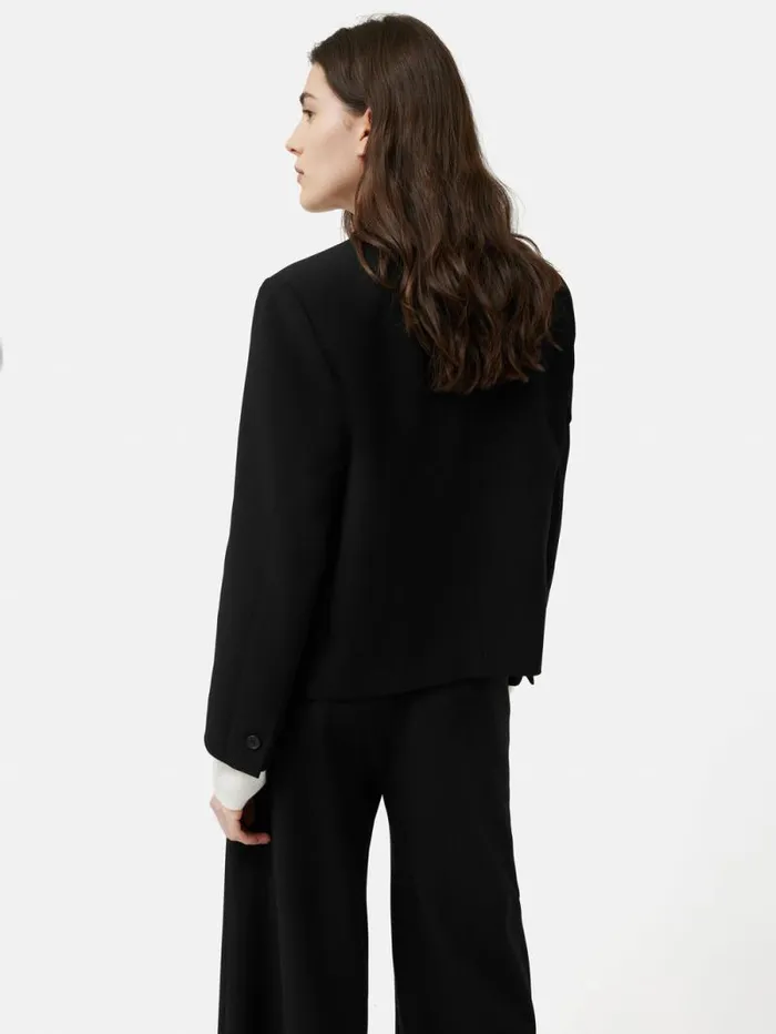 Italian Modern Crepe Short Jacket Black Women Jigsaw Suits and Tailoring