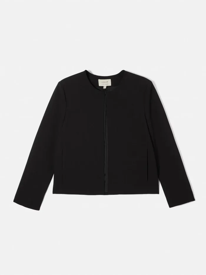 Italian Modern Crepe Short Jacket Black Women Jigsaw Suits and Tailoring