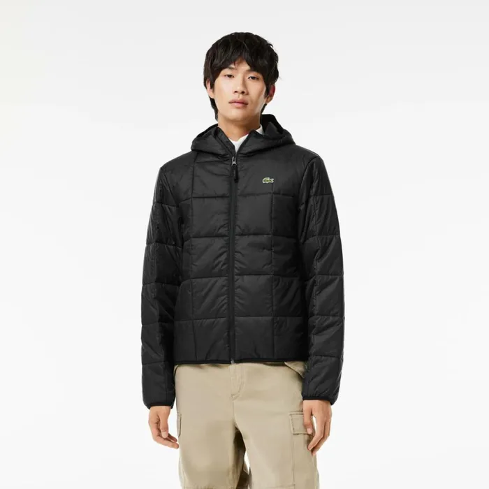 Jackets and Coats Men Lacoste Men039s Waterproof Padded Hood Puffer Jacket Black C31