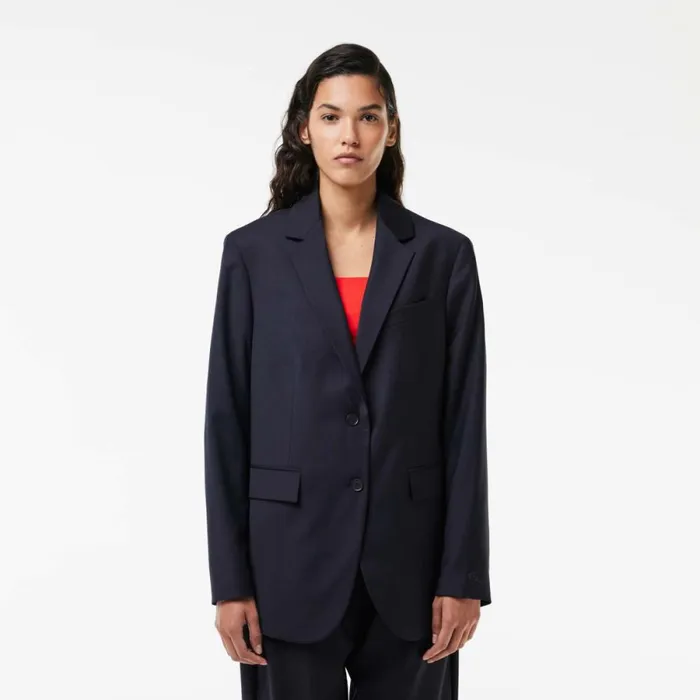 Jackets and Coats Women Lacoste Women039s Oversized Wool Blazer Abysm Blue Hde