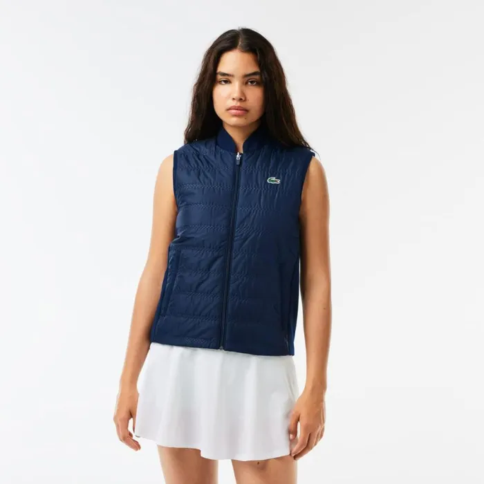 Jackets and Coats Women Lacoste Womens Reversible Golf Vest Navy Blue Bordeaux R1i