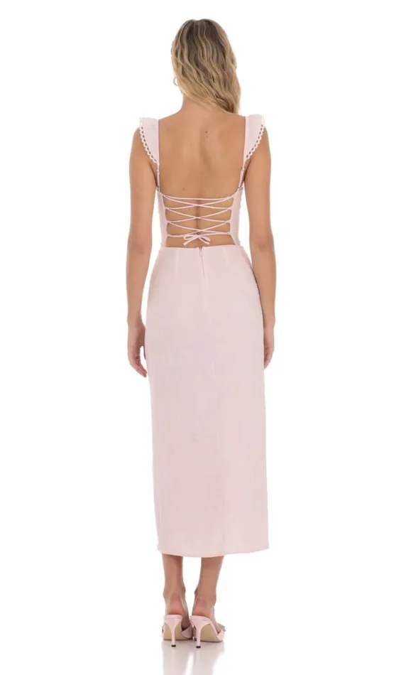 Jacquard Embroidered Strap Midi Dress Pink Women LUCY IN THE SKY Midi Dresses Jacquard Embroidered Strap Midi Dress Pink Women LUCY IN THE SKY Midi Dresses