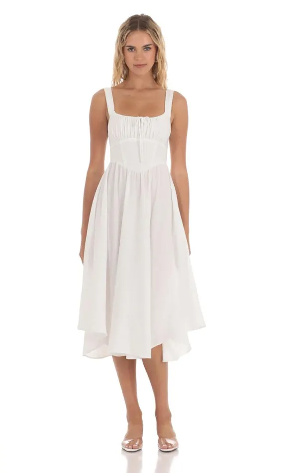 Jacquard Flare Midi Dress White Women LUCY IN THE SKY Midi Dresses