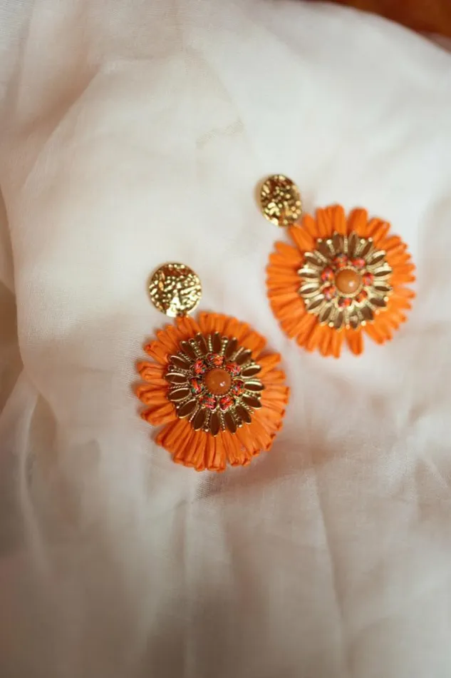 Jewelry and Accessories Earrings Easy Clothes Orange And Golden Aynu Earrings Jewelry and Accessories Earrings Easy Clothes Orange And Golden Aynu Earrings