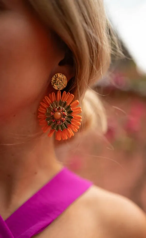 Jewelry and Accessories Earrings Easy Clothes Orange And Golden Aynu Earrings Jewelry and Accessories Earrings Easy Clothes Orange And Golden Aynu Earrings