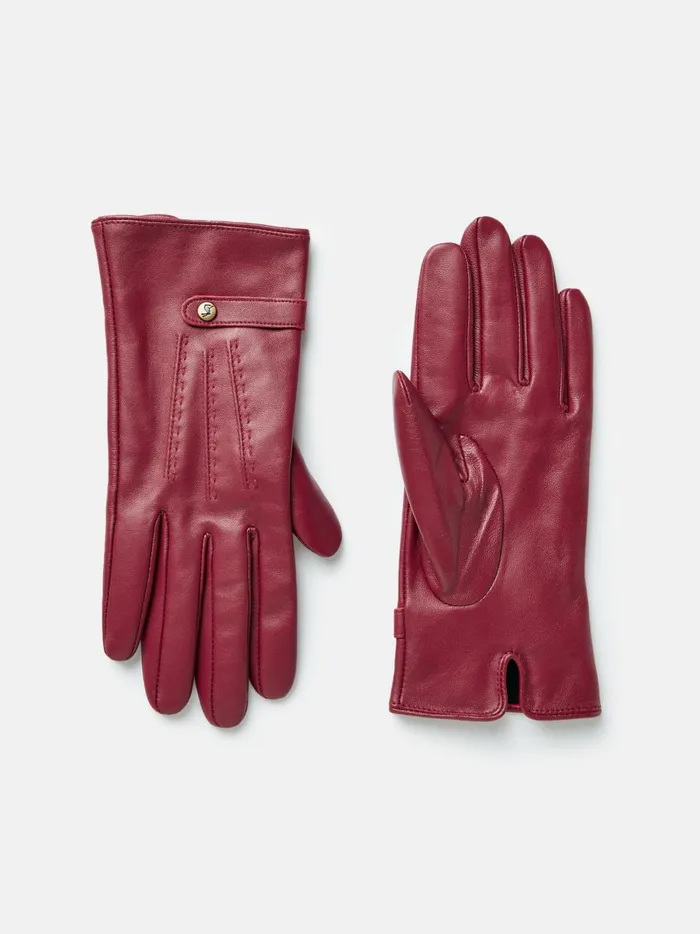 Joules Gloves Women Berry Red Leather Gloves