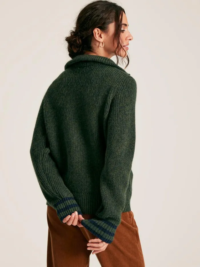 Joules Knitwear Women Dark Green Quarter Zip Rib Knit Jumper