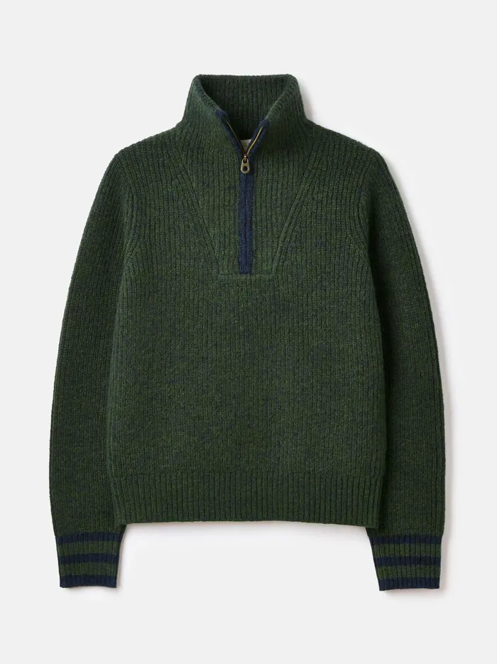 Joules Knitwear Women Dark Green Quarter Zip Rib Knit Jumper