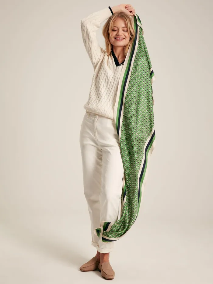 Joules Scarves Women Green Printed Long Silk Scarf