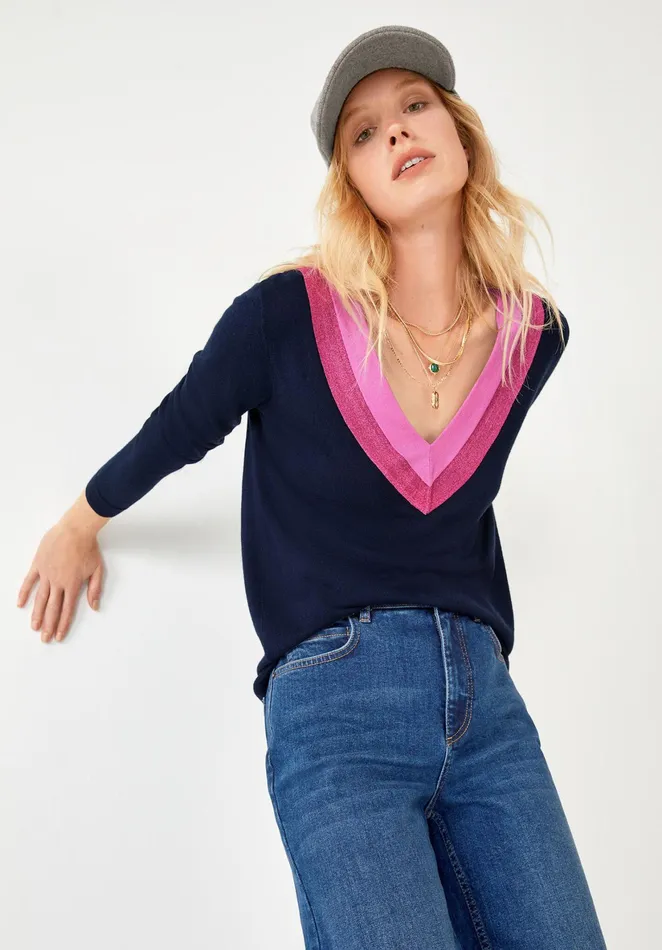 Jumpers and Cardigans Women Hush Deep VNeck Jumper Midnight Navypink