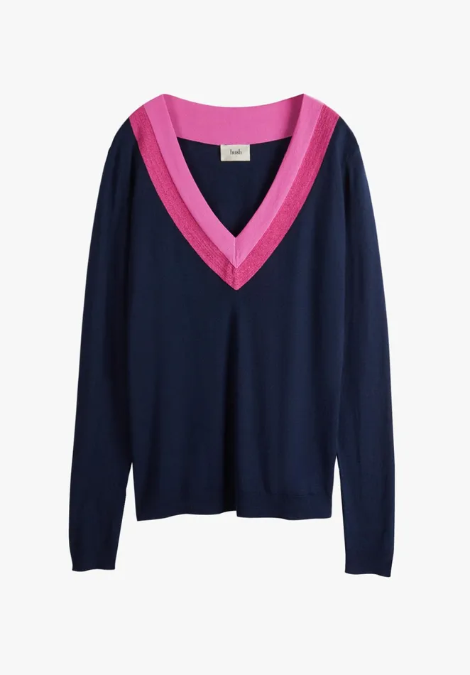 Jumpers and Cardigans Women Hush Deep VNeck Jumper Midnight Navypink
