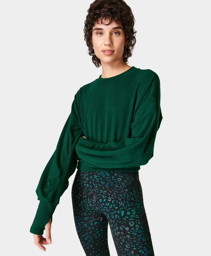 Jumpers Hoodies Delight Luxe Fleece Pullover Retro Green Sweaty Betty Women
