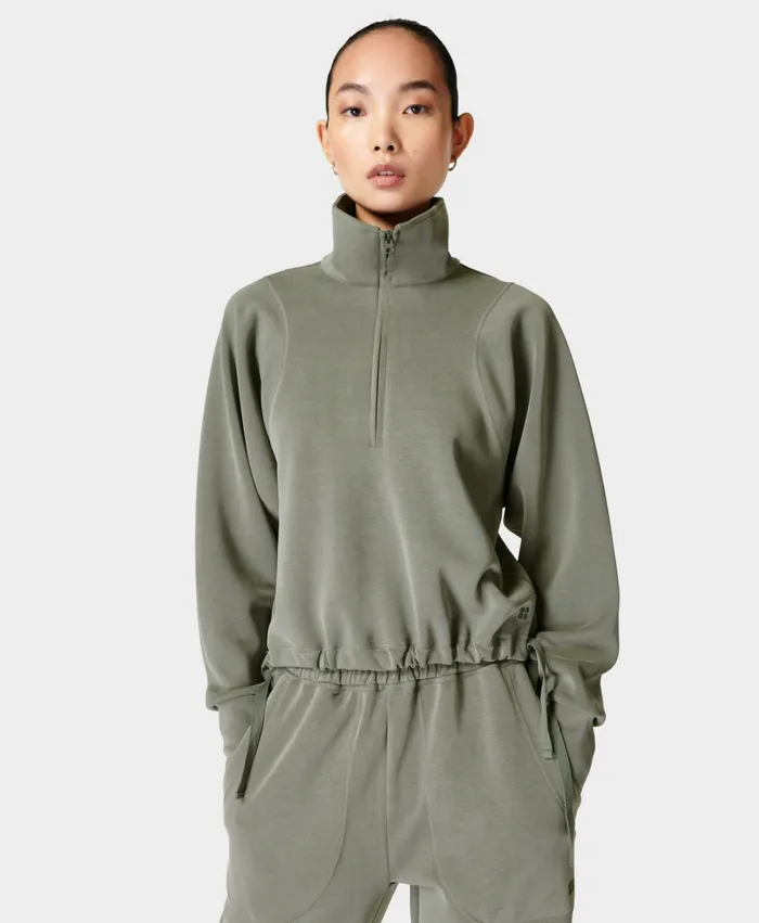 Jumpers Hoodies Sand Wash Half Zip Sweatshirt Shadow Green 8211 Sweaty Betty Women