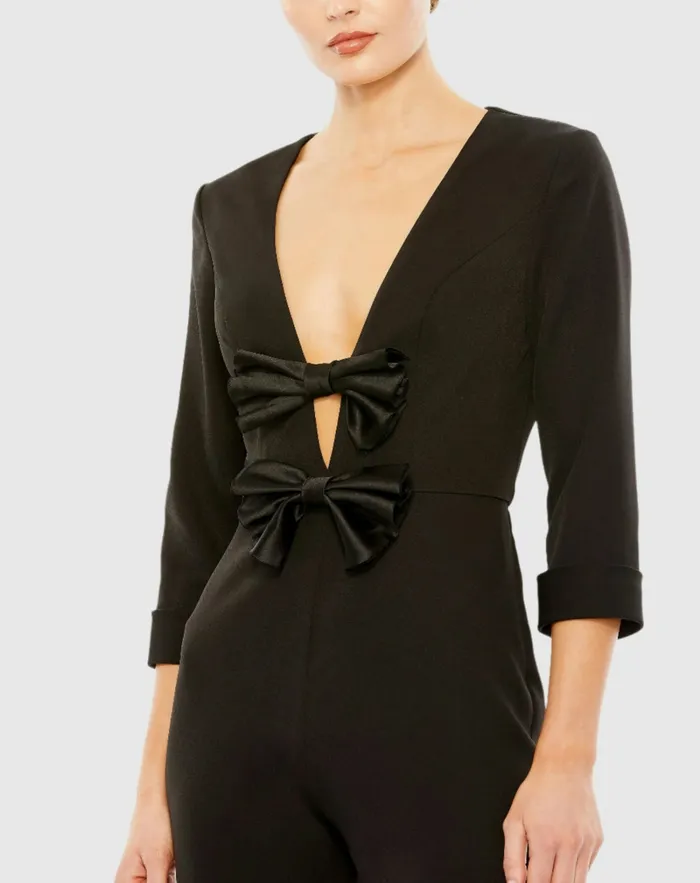 Jumpsuits and Rompers Long Sleeve Bow Detail Wide Leg Jumpsuit Black Mac Duggal Women Jumpsuits and Rompers Long Sleeve Bow Detail Wide Leg Jumpsuit Black Mac Duggal Women