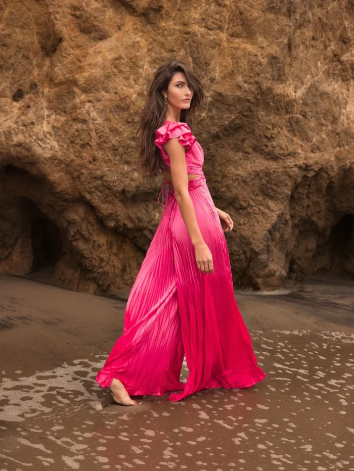 Jumpsuits and Rompers Women Mac Duggal Pink Ruffle Cap Sleeve Cutout Heat Pleated Jumpsuit Candy Pink