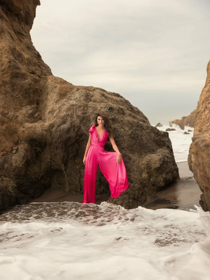 Jumpsuits and Rompers Women Mac Duggal Pink Ruffle Cap Sleeve Cutout Heat Pleated Jumpsuit Candy Pink