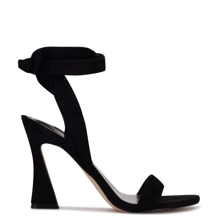 Kelsie Ankle Wrap Heeled Sandals Black Suede Women Nine West Sandals