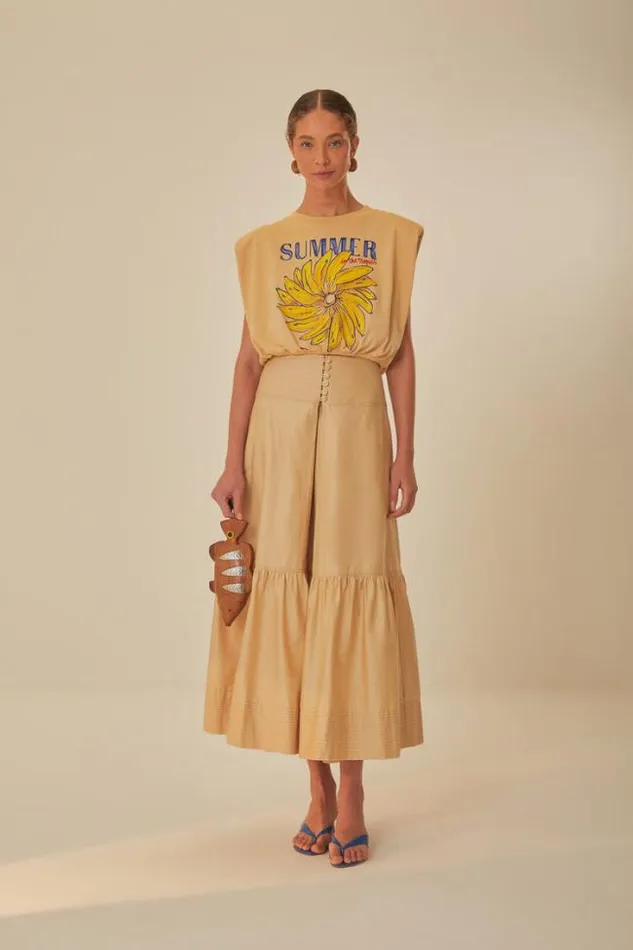 Khaki Topstitching Yoke Organic Cotton Maxi Skirt Women FARM Rio Skirts