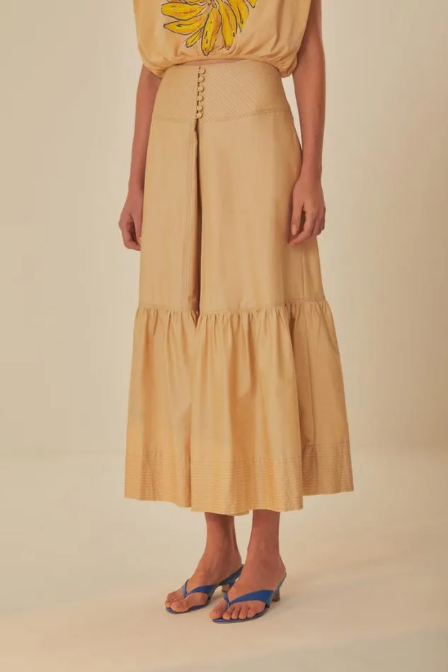 Khaki Topstitching Yoke Organic Cotton Maxi Skirt Women FARM Rio Skirts