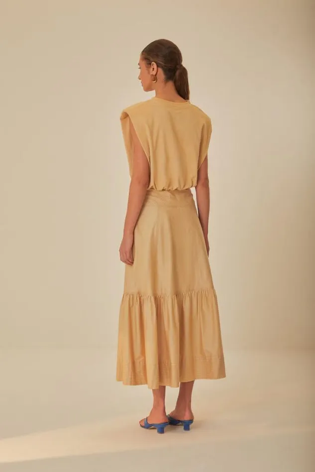 Khaki Topstitching Yoke Organic Cotton Maxi Skirt Women FARM Rio Skirts
