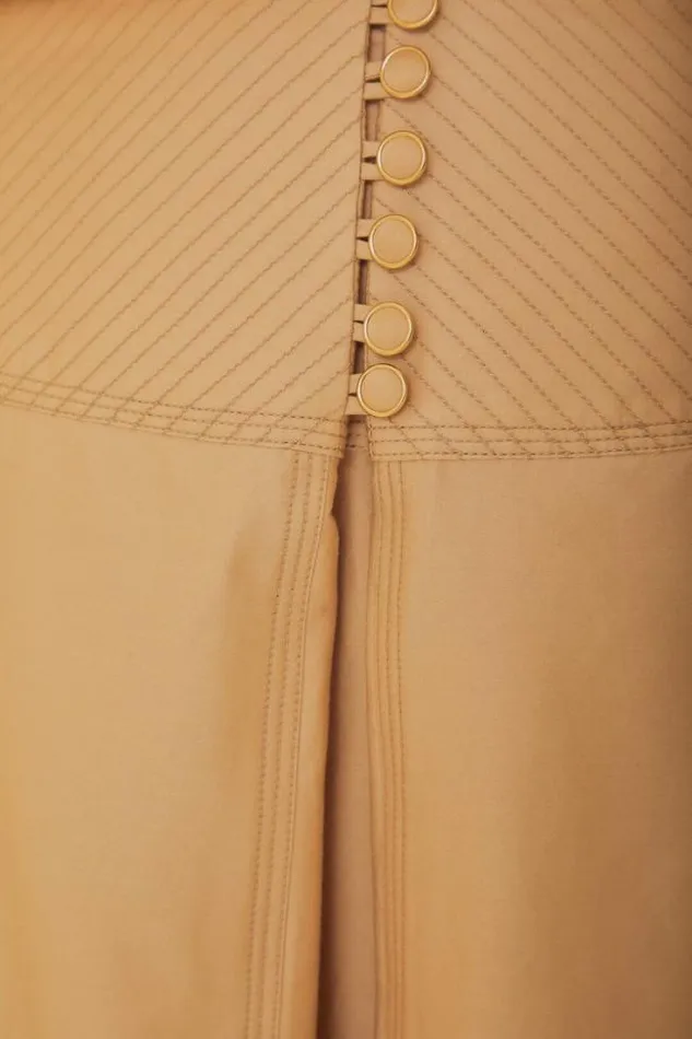 Khaki Topstitching Yoke Organic Cotton Maxi Skirt Women FARM Rio Skirts