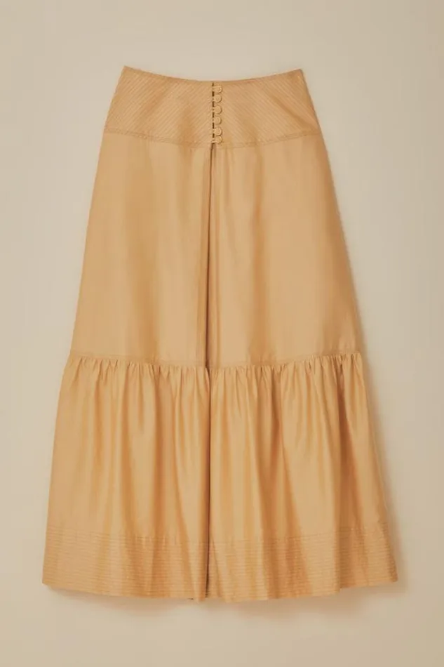 Khaki Topstitching Yoke Organic Cotton Maxi Skirt Women FARM Rio Skirts