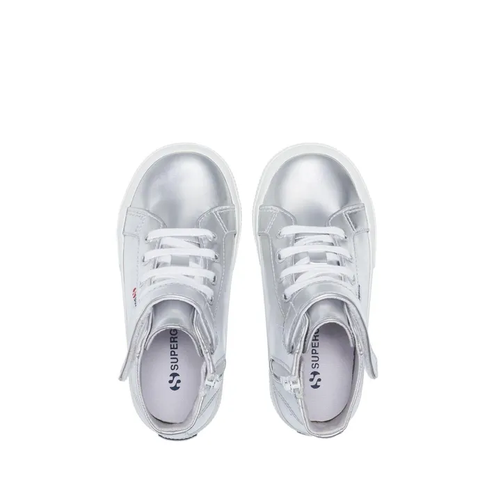 Kids Girl 2709 KIDS MIRROR SYNTHETIC MATERIAL Mid Cut SILVER Superga High Top
