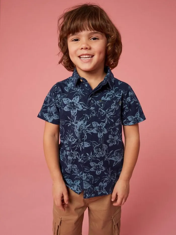 Kids TOPS White Stuff Palm Printed Polo Navy Print