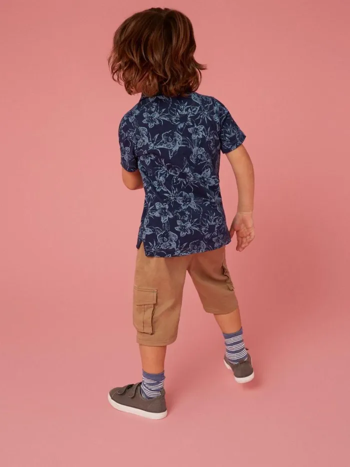 Kids TOPS White Stuff Palm Printed Polo Navy Print Kids TOPS White Stuff Palm Printed Polo Navy Print