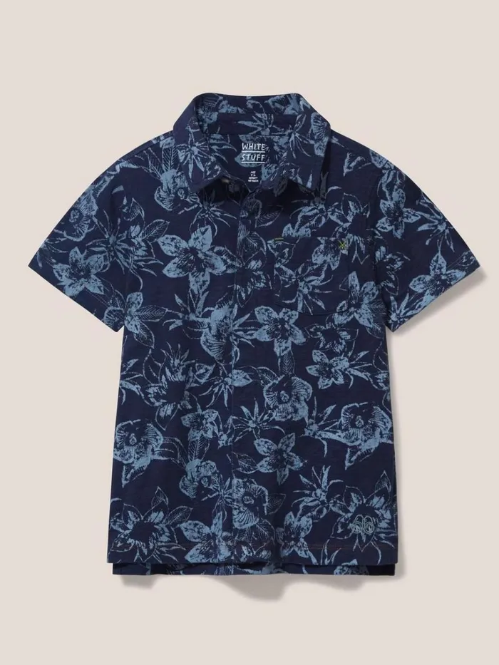Kids TOPS White Stuff Palm Printed Polo Navy Print Kids TOPS White Stuff Palm Printed Polo Navy Print